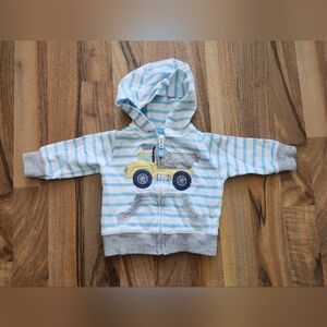 Baby Blue Striped Hoodie with Truck Design
